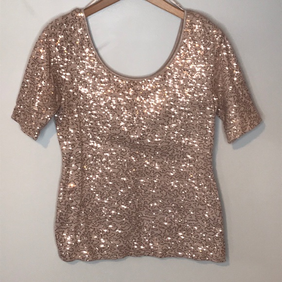 Banana Republic Tops - Banana Republic Rose Gold Sequin Scoop Neck Top